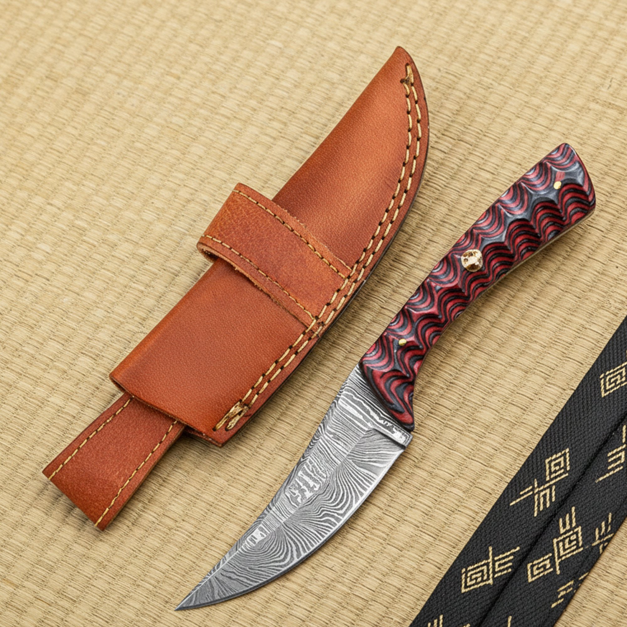 8' Handmade damascus steel knife with leather sheath