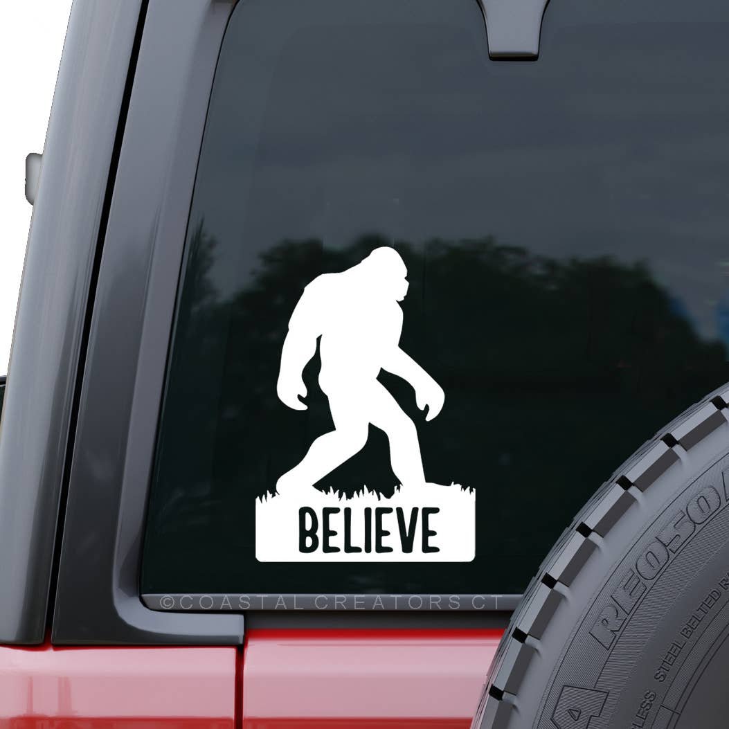 Bigfoot Sasquatch Believe Vinyl Window Decal (Packaged)