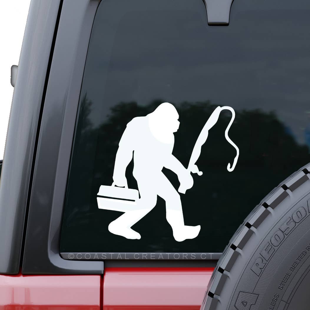 Bigfoot Sasquatch Gone Fishing Vinyl Window Decal (Packaged)