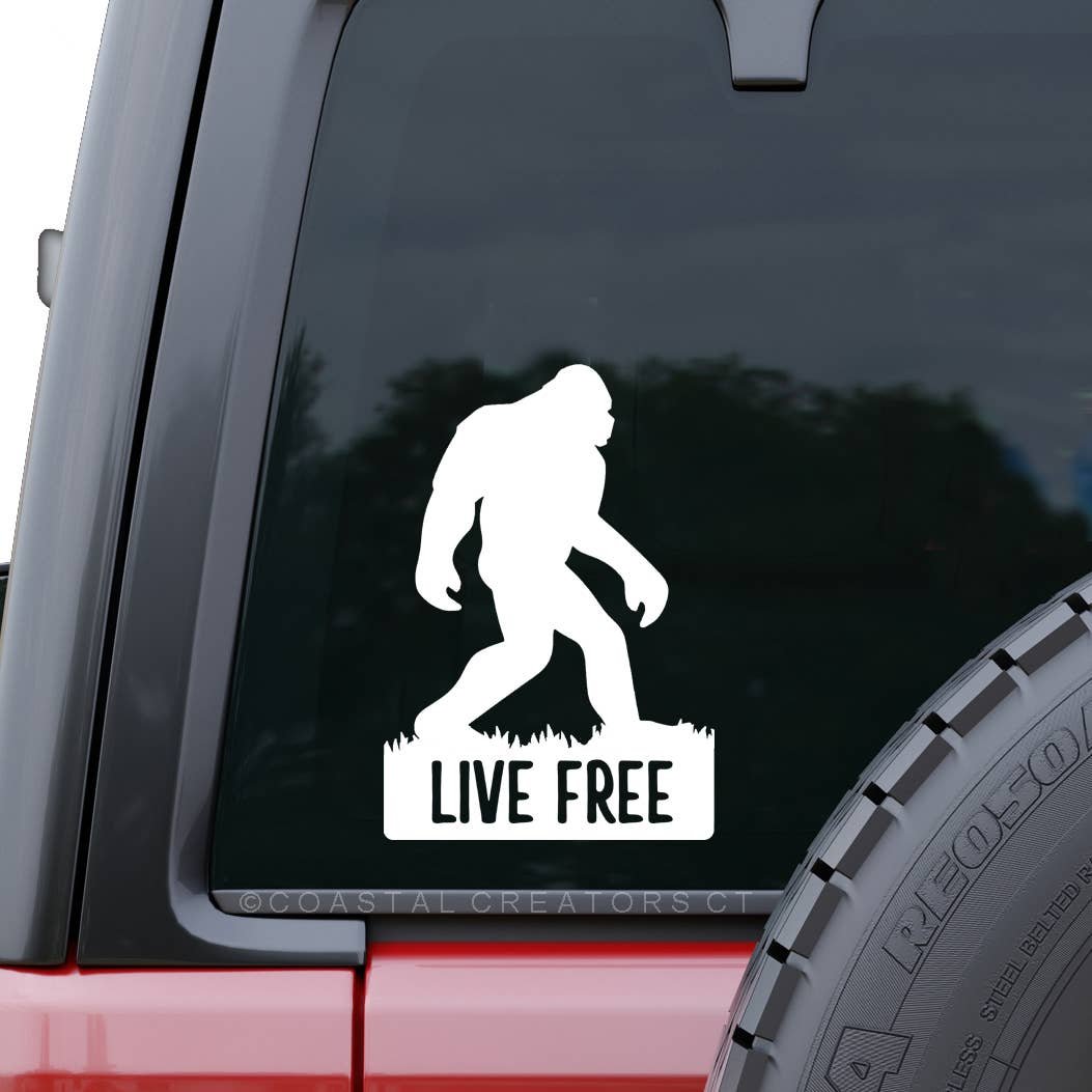 Bigfoot Sasquatch "Live Free" Vinyl Window Decal (Packaged)
