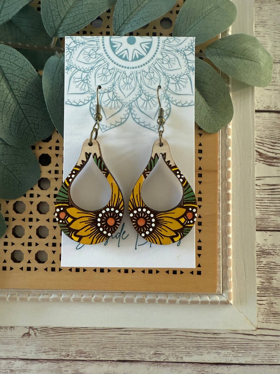 Boho Hand painted lightweight maple wood hoop earrings
