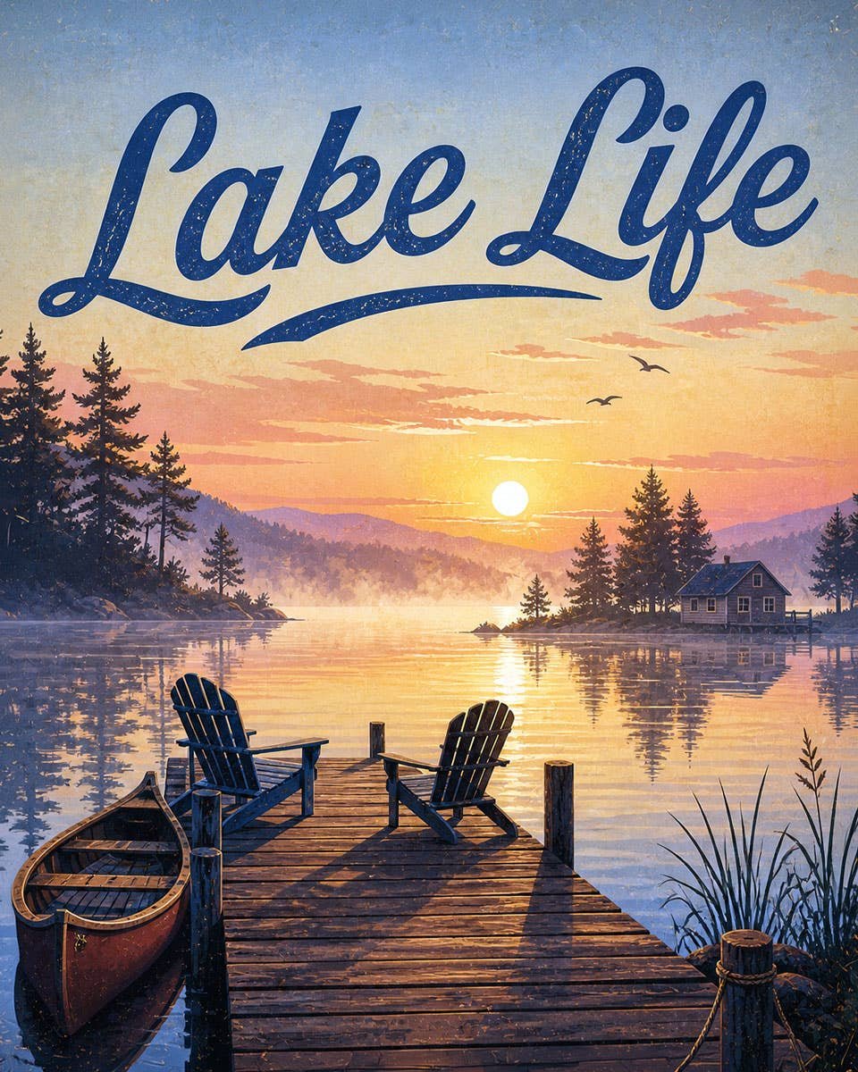Canoe by Dock -  Lake Life Art Print