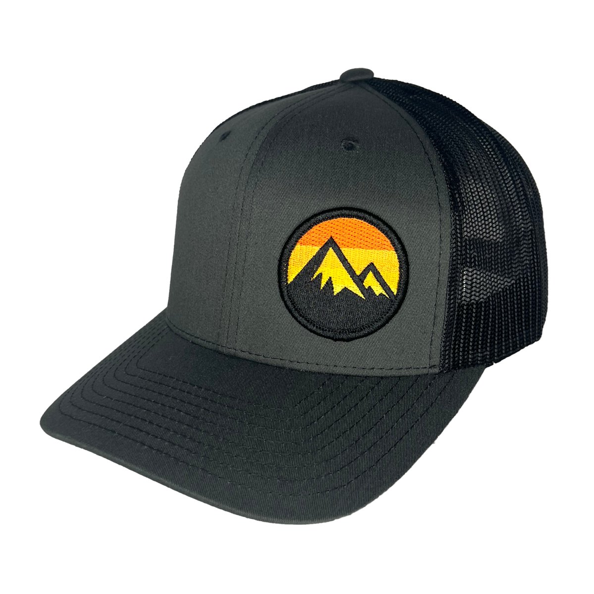 Circle Sunset Patch Trucker Hat: CHARCOAL-BLACK