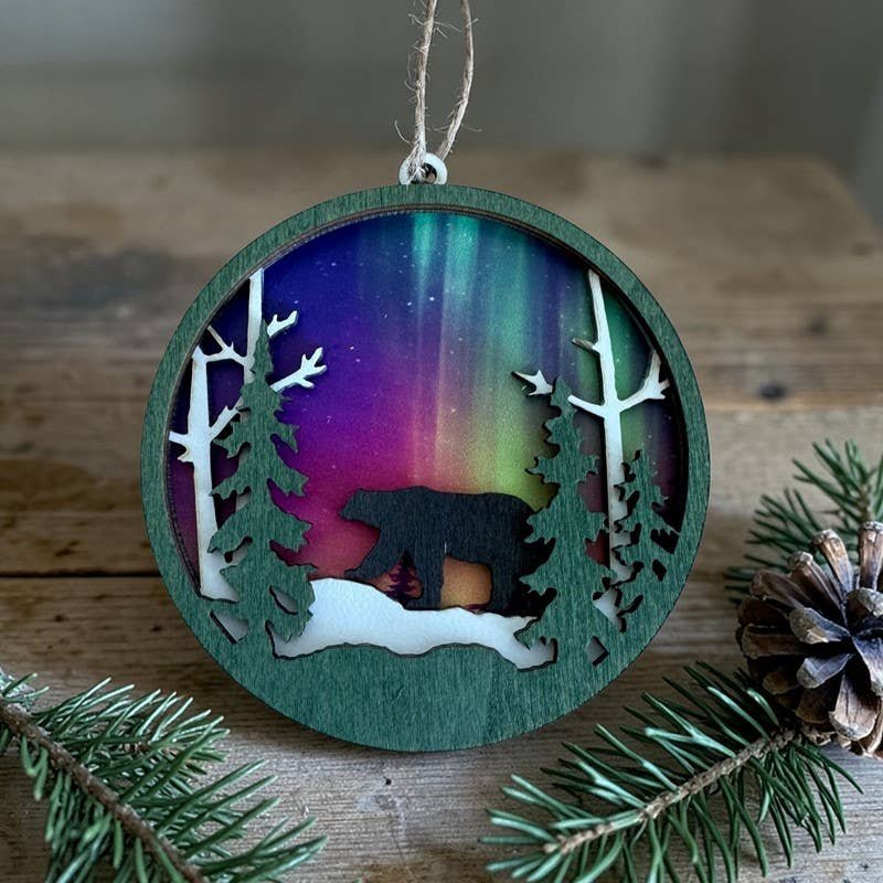 Northern Lights Bear - Round: Ornament