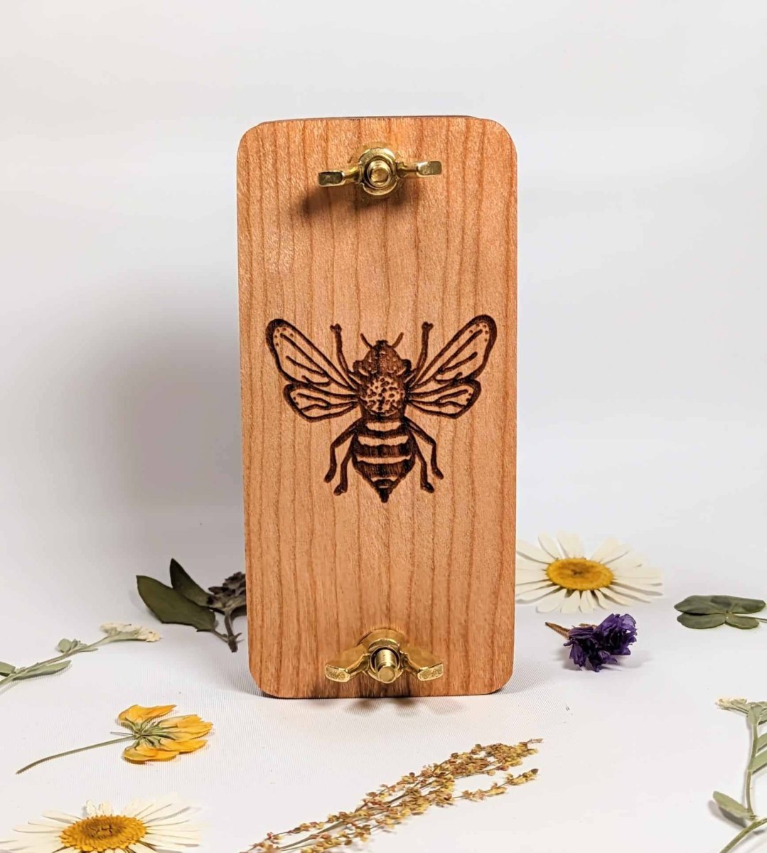 Pocket Sized Flower Press With Bee Design | 2"x4": Brass, Cherry