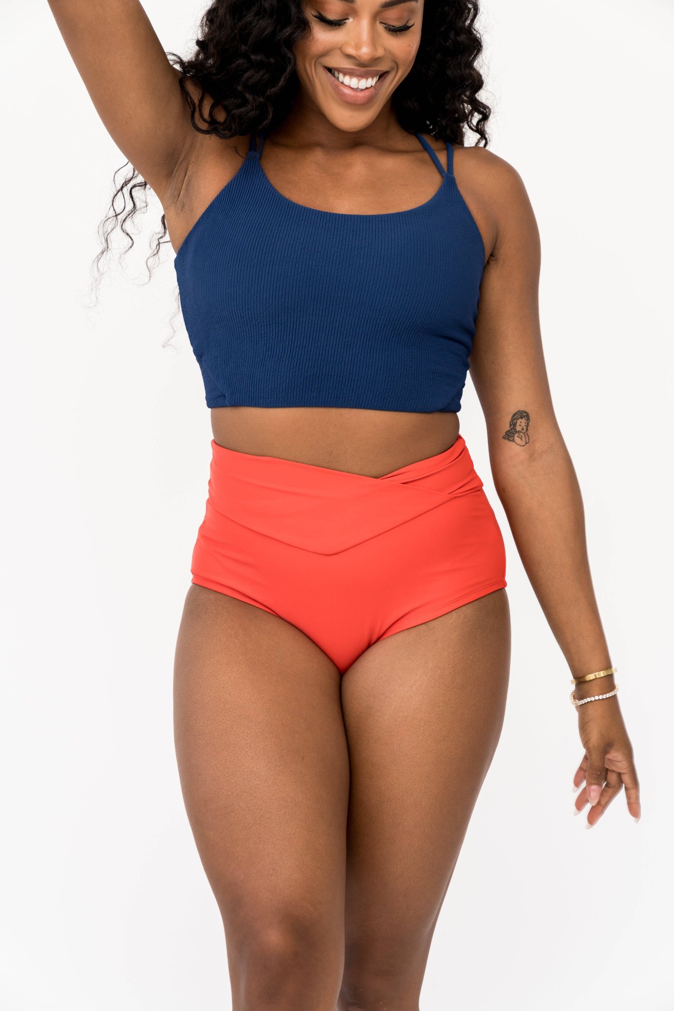 Seaside Navy Double Strap Swim Top: Medium