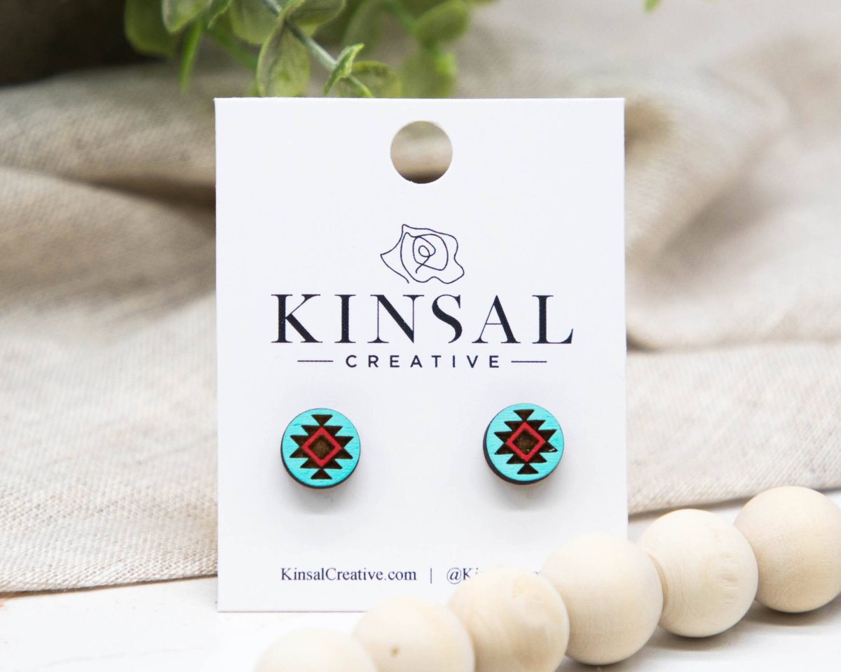 Southwestern Aztec Wood Stud Earrings