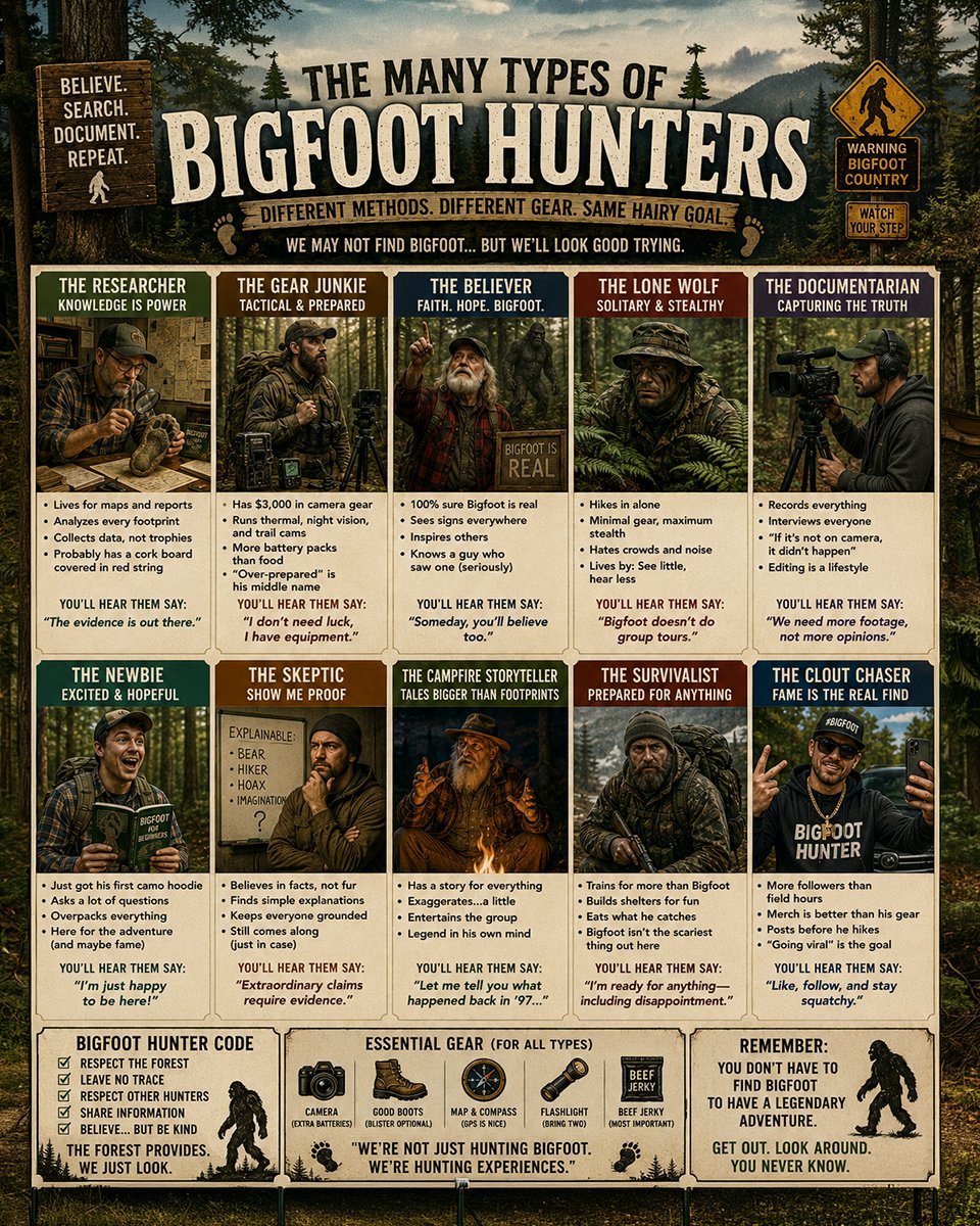 Types of Bigfoot Hunters Chart Art Print
